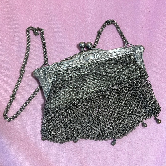 Handbags - 1901-1910 Edwardian JWR Co. German Silver Chainmail Mesh Bag/Purse